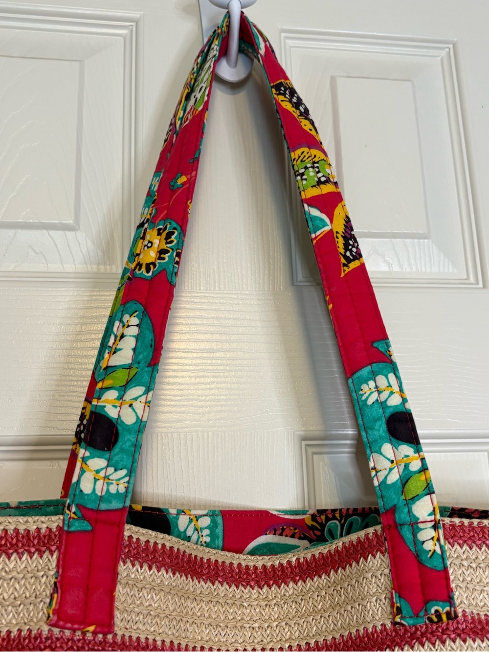 Vera Bradley Striped Straw Tote Tropical Embroidery Large Shoulder Bag Beach - Picture 5 of 6